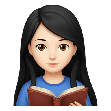 Girl black long hair reading book sticker