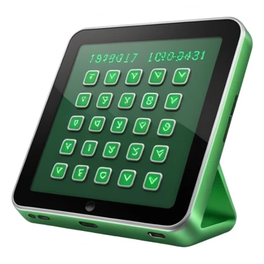 generate an electronic cryptographic device. let the code be written in green on his screen. 4 different versions. do it as efficiently as possible. sticker
