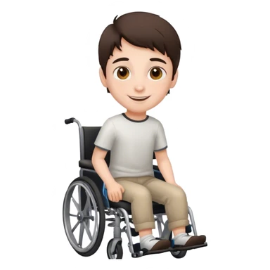 Brunette young boy with brown eyes in wheelchair smiling sticker