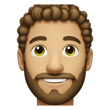 Man with brown curly hair in a bun and brown beard and green eyes sticker