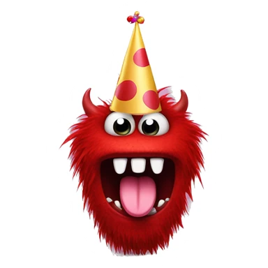 red monster with tongue out wearing party hats sticker