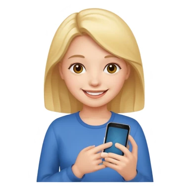 a girl holding a smartphone, smiling sticker