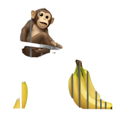 The monkey's outside. Banana inside the cage.  Monkey trying to get the banana out of the cage sticker