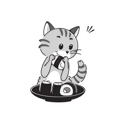 grey tabby kitten eating sushi sticker