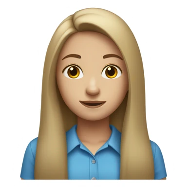 A girl that her hair is straight and she is white and she is wearing blue shirt  sticker