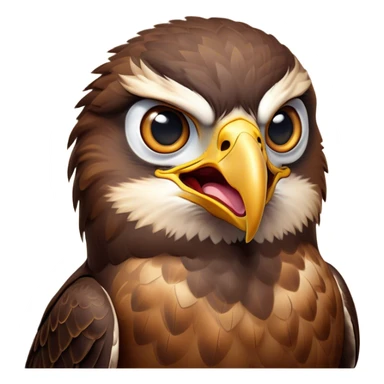 Cinematic Comical Hawk Portrait Emoji, Head tilted dramatically with an exaggeratedly shocked expression, featuring a sharply defined beak and wide, comically expressive eyes full of playful disbelief, Simplified yet hilariously expressive features, highly detailed, glowing with a slightly sassy glow, high shine, dramatic yet playful, stylized with an air of cheeky aerial mischief, soft glowing outline, capturing the essence of a meme-worthy hawk that looks ready to side-eye its way into viral fame! sticker