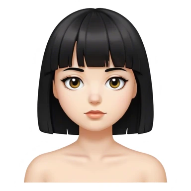 Chica blanca con el pelo cortó negro lacio y con un flequillo, el pelo es a los hombros, ojos negros, y un pequeño lunar debajo del ojo izquierdo  sticker