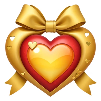 heart with a sunrise, gold bow with heart pattern on the bow, apple emoji style sticker