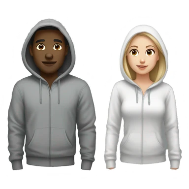 Black man and white girl couple in grey hoodies with hoods  sticker