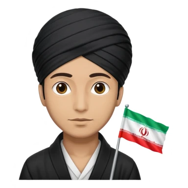 A man with a black turban and an Iranian flag sticker