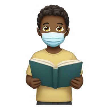 Boy with mask read a book sticker