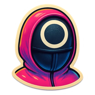 retro sticker style icon of the Squid Game circle guard mask, bold and playful sticker