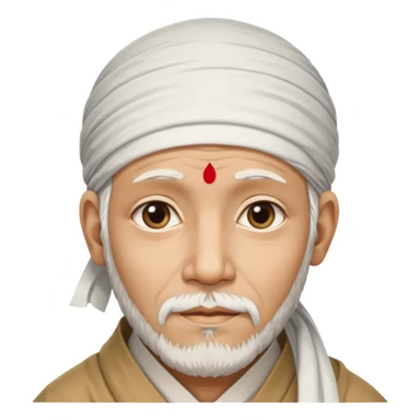 Saint Shirdi Sai Baba, close-up face, white beard, headscarf, warm and compassionate eyes sticker
