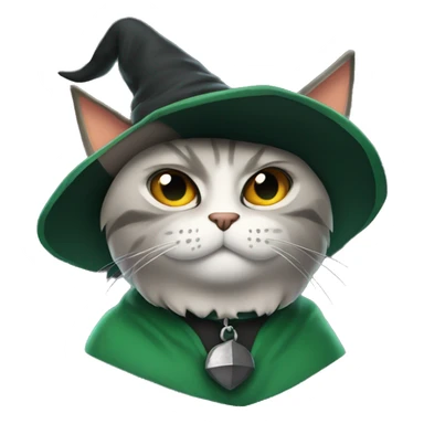 an angry cat with a witch hat in slytherin colors sticker