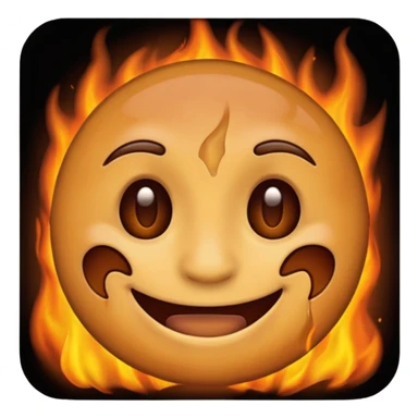 A emoji with half of his face burnt with the emoji having a big grin sticker