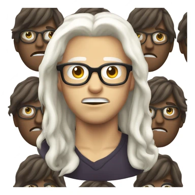 white boy with glasses and long hair doing evil face sticker