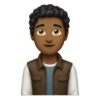 Brown boy with straight black hair and tall sticker