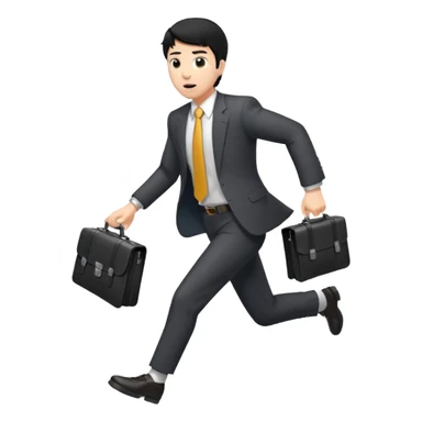 A black-haired man in a suit running with a briefcase sticker