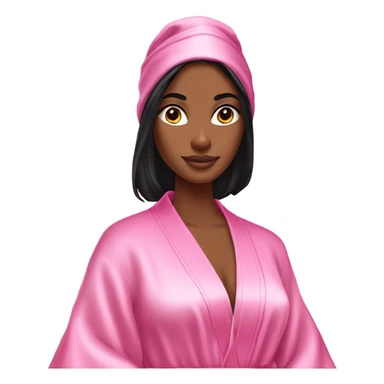 Tanned woman with long black hair wearing a silk pink Victoria’s Secret robe sticker