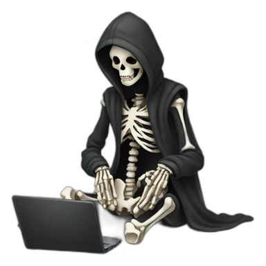 Tired Skeleton with laptop in black hoodie sticker