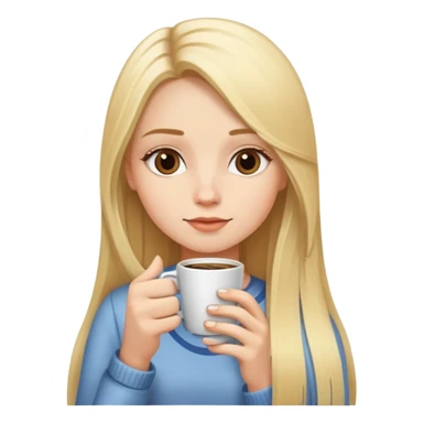 Long blonde straight hair girl drinking coffee sticker