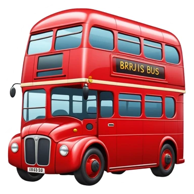 British red  bus with beans on top sticker