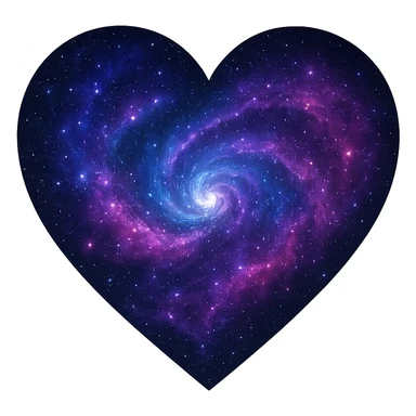 a heart filled with a swirling galaxy, stars and nebulae, glowing cosmic colors sticker