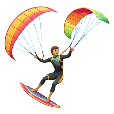 A kitesurfer soaring through the sky, harnessing the wind on a bright, colorful kite. The scene shows the surfer gliding over the water with the kite above, emphasizing the freedom, speed, and thrill of the sport in a dynamic coastal setting. sticker