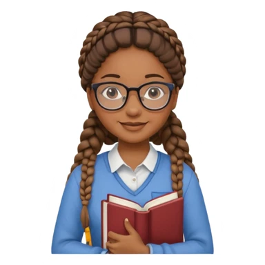 A student, girl, brown skin, braid hair, wearing glasses, hold book in front of their chest sticker