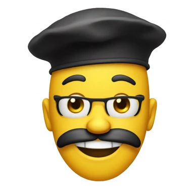 round yellow face with black beret, smiling with just one tooth, unkempt and unshaven sticker