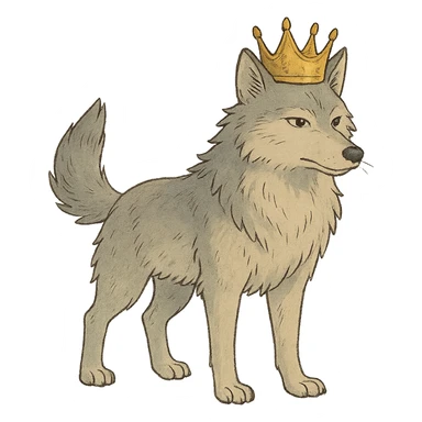 ghibli style wolf with a crown sticker