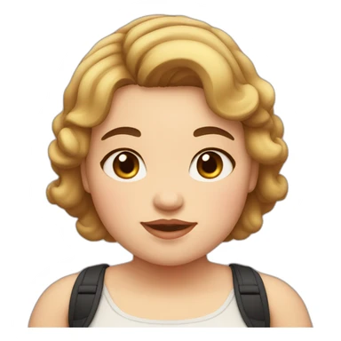 A chubby girl with the pink cheeks and brown eyes, short wavy hair and black sticker