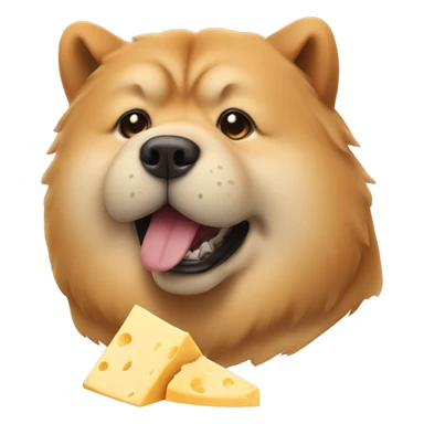 chow chow dog eating cheese sticker