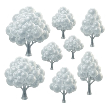 tree made entirely of small, very bright white fluffy convex clouds, matte glass style sticker