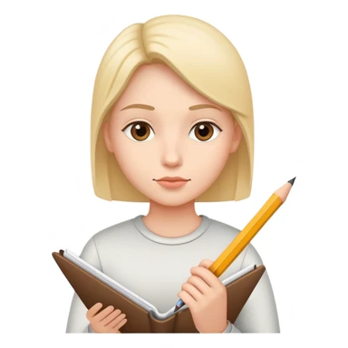 Person writing on paper with a pencil sticker