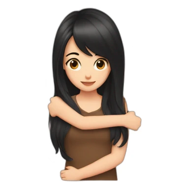 one girl with long brown hair hugging a shorter girl with medium black hair sticker