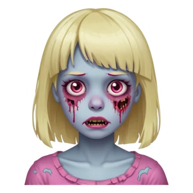 Zombie girl with blonde hair, bangs, and a pink strand on the left side of the hair, which is also half of the bangs sticker