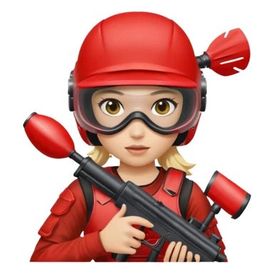 blond girl playing paintball with red paintball helmet sticker