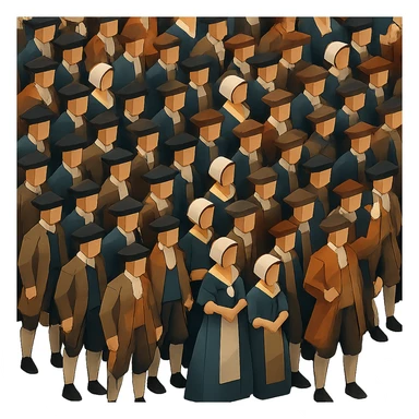 Make the 18th century crowd much larger, isometric view, no background, polygonal style. sticker
