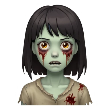 zombie girl dark hair long her shoulders bangs and ragged haircut gray eyes sticker