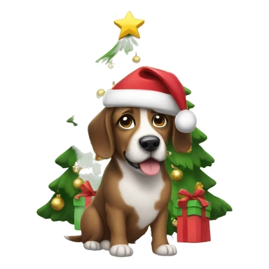 Dog Under a christmas tree sticker