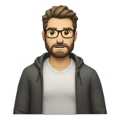 very angry white man with beard, medium lenght dark hair and glasses sticker