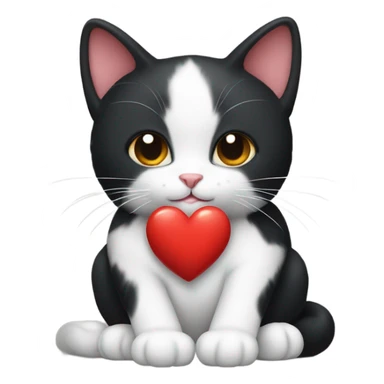 Tuxedo cat holding heart sticker