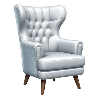 smartphone at an angle showing a clear, detailed armchair on the screen, product page layout, with sparkle effect on the left side sticker