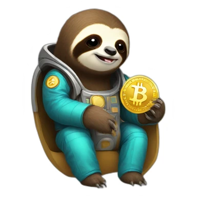Happy space sloth with gold bitcoin sticker