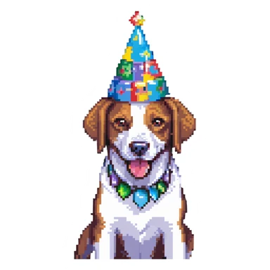 dog wearing a birthday party hat sticker