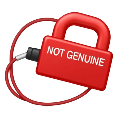 a red slash over a cable with with the text "NOT GENUINE" sticker
