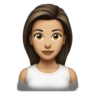 3/4 face, contrasted, shadow, light, Eva Longoria expression, standing, thin nose, brunette woman, hazel eyes, long eyelashes, dark shoulder shaded hair, white t-shirt, jeans, white sneakers sticker