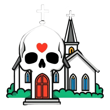 heart, skull, and church together sticker