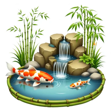 Romantic Asian koi fish pond and bamboo fountain scenic scenery landscape deco sticker